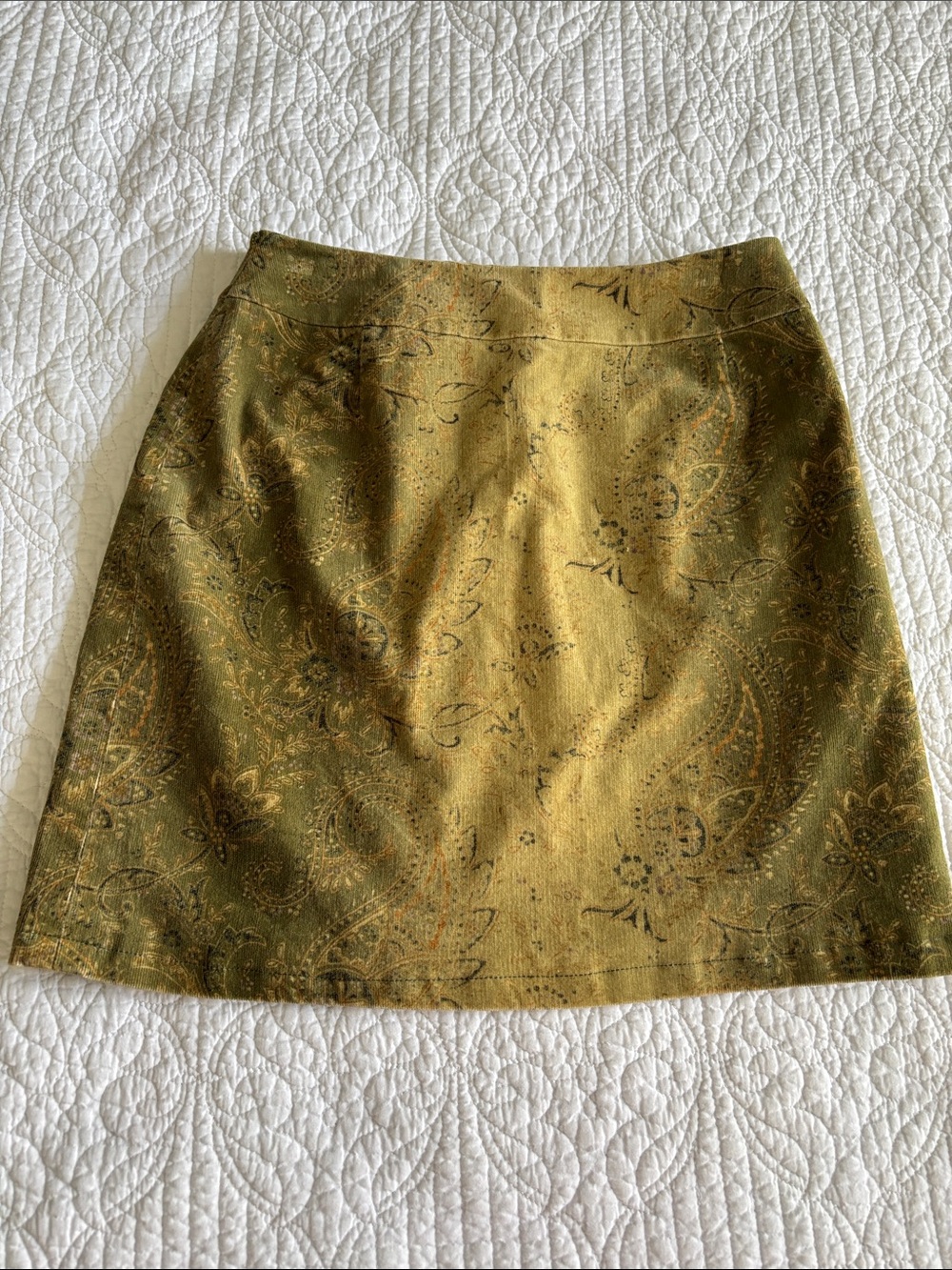 Elina Createur Olive Green Corduroy Paisley A-Line Skirt Size 9